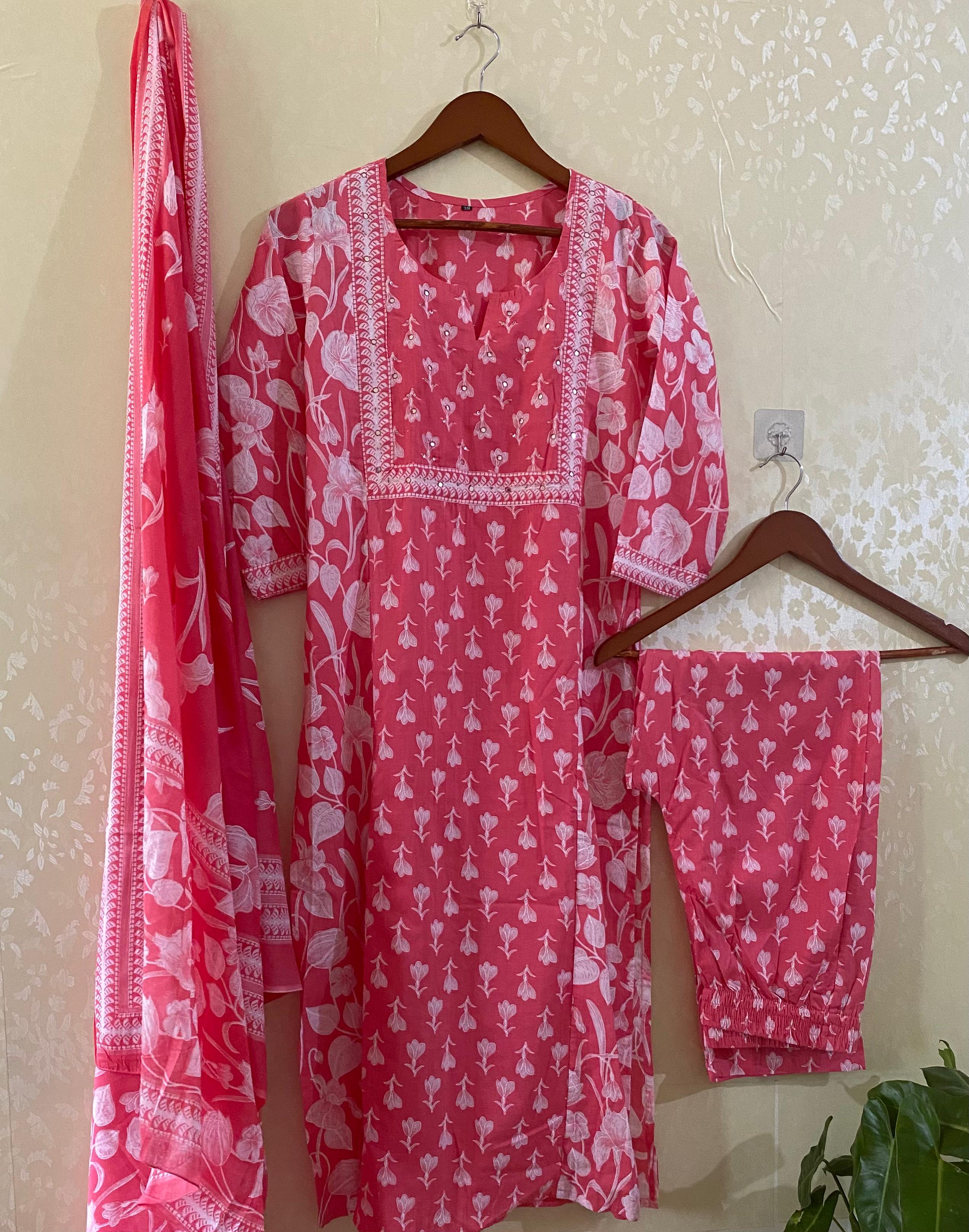 3 pcs pure cotton mirror work